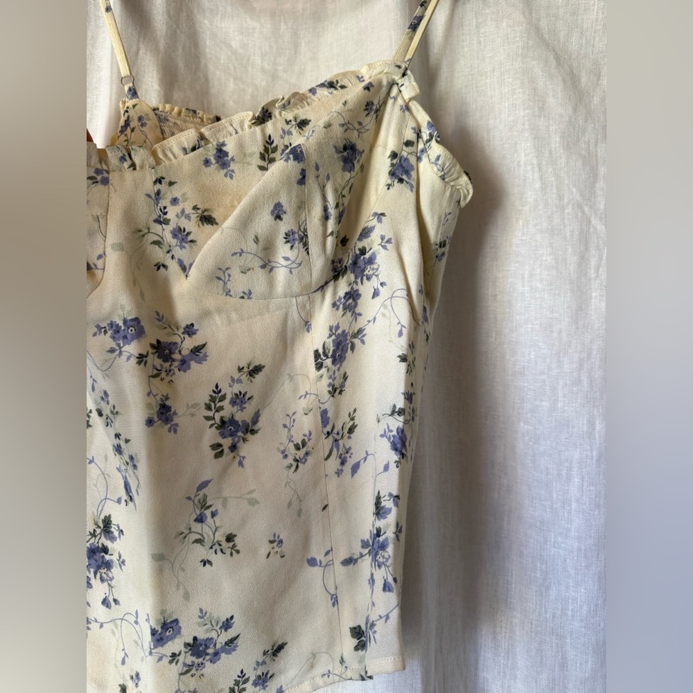 Reformation Cream Floral Spaghetti Strap Tank Top